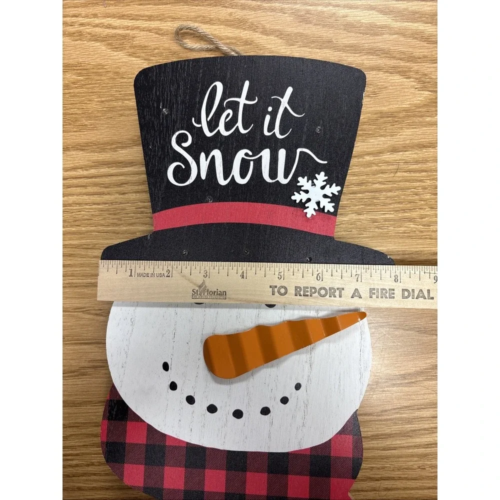 LET IT SNOW Snowman Rustic Hanging Wall Sign Christmas Light-Up 14